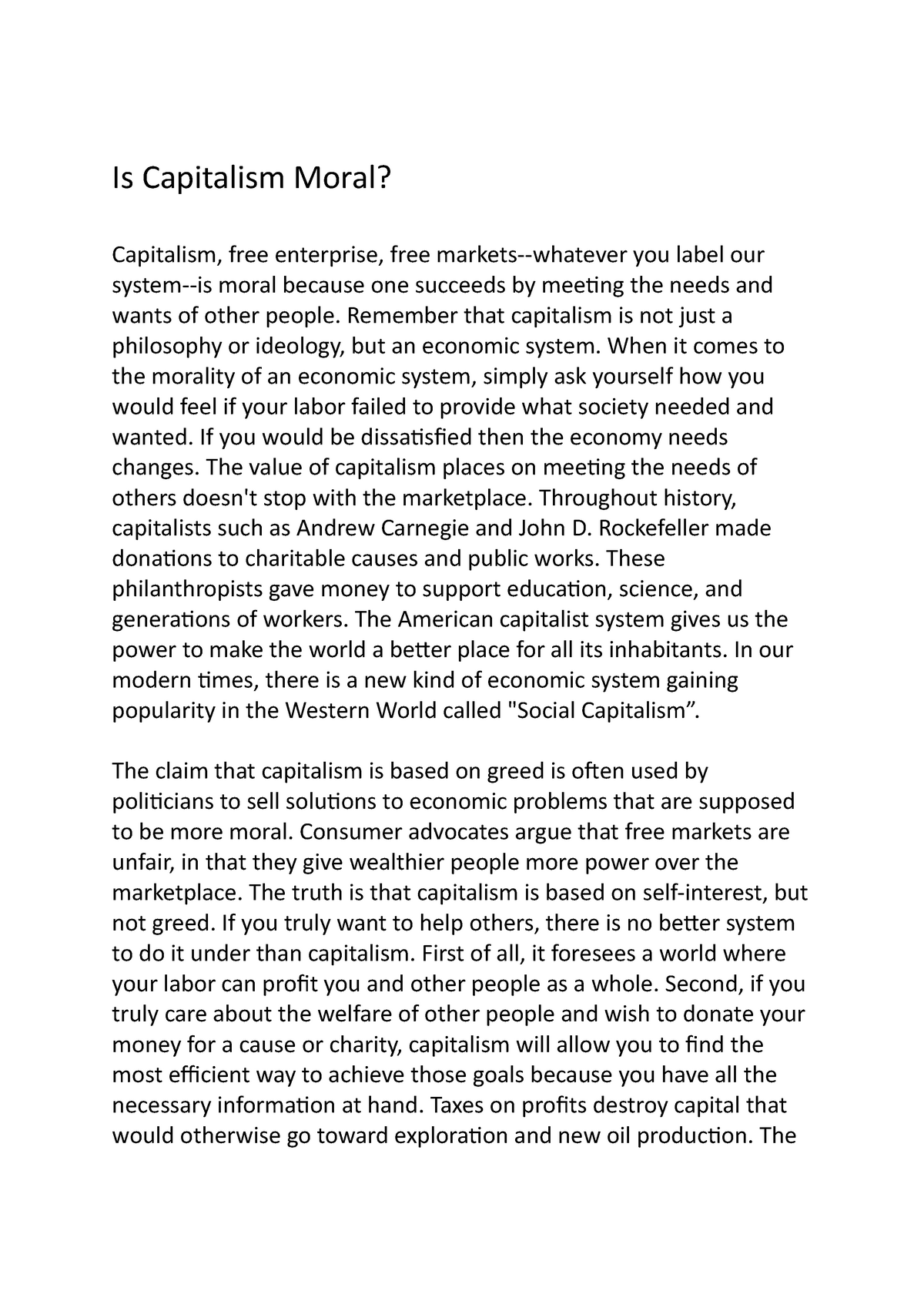 expository essay on capitalism