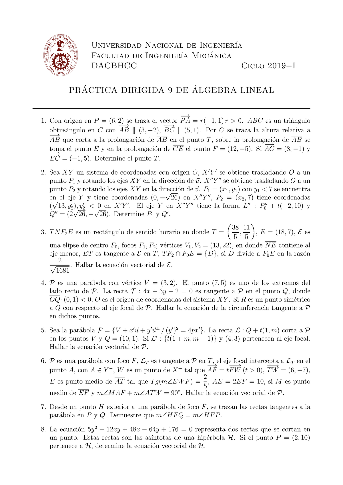 Practica Dirigida 9 Algebra Lineal Studocu