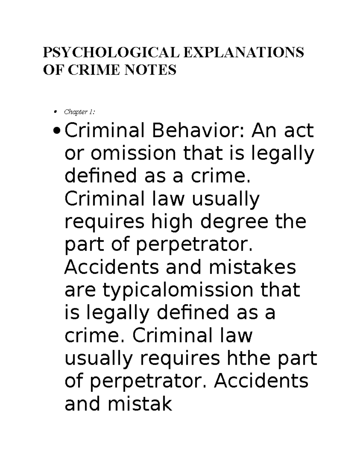 CH 1 Notes Pschyological Explanantionof Crime - CRIM 2330 ...