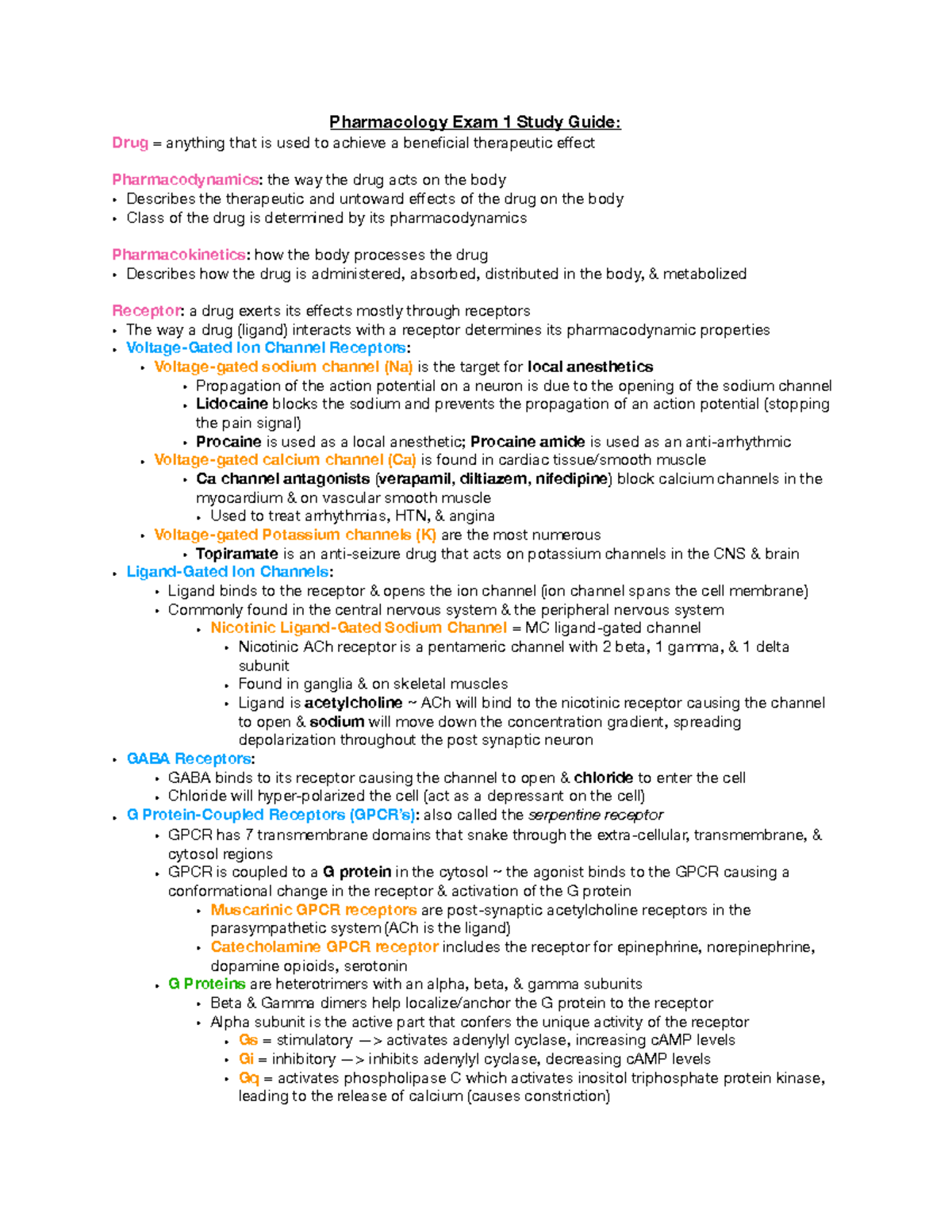 Pharm Exam 1 Review - Exam study guide - Pharmacology Exam 1 Study ...