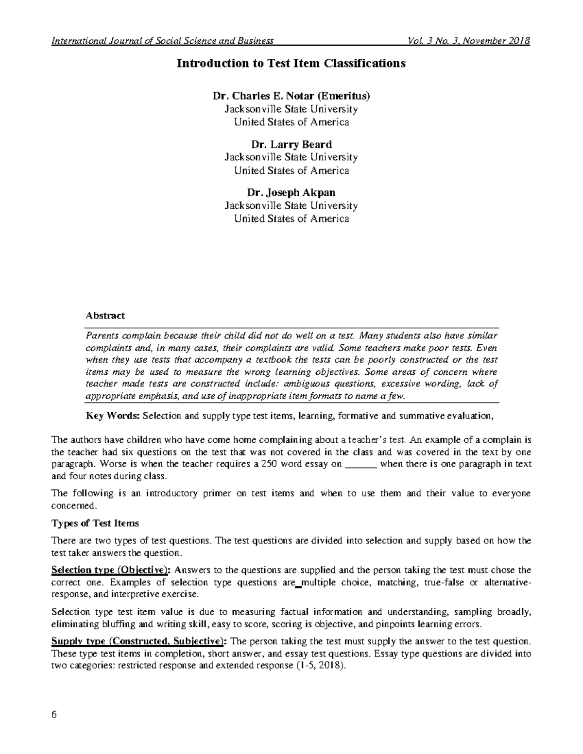 Type of test - assessment - International Journal of Social Science and ...