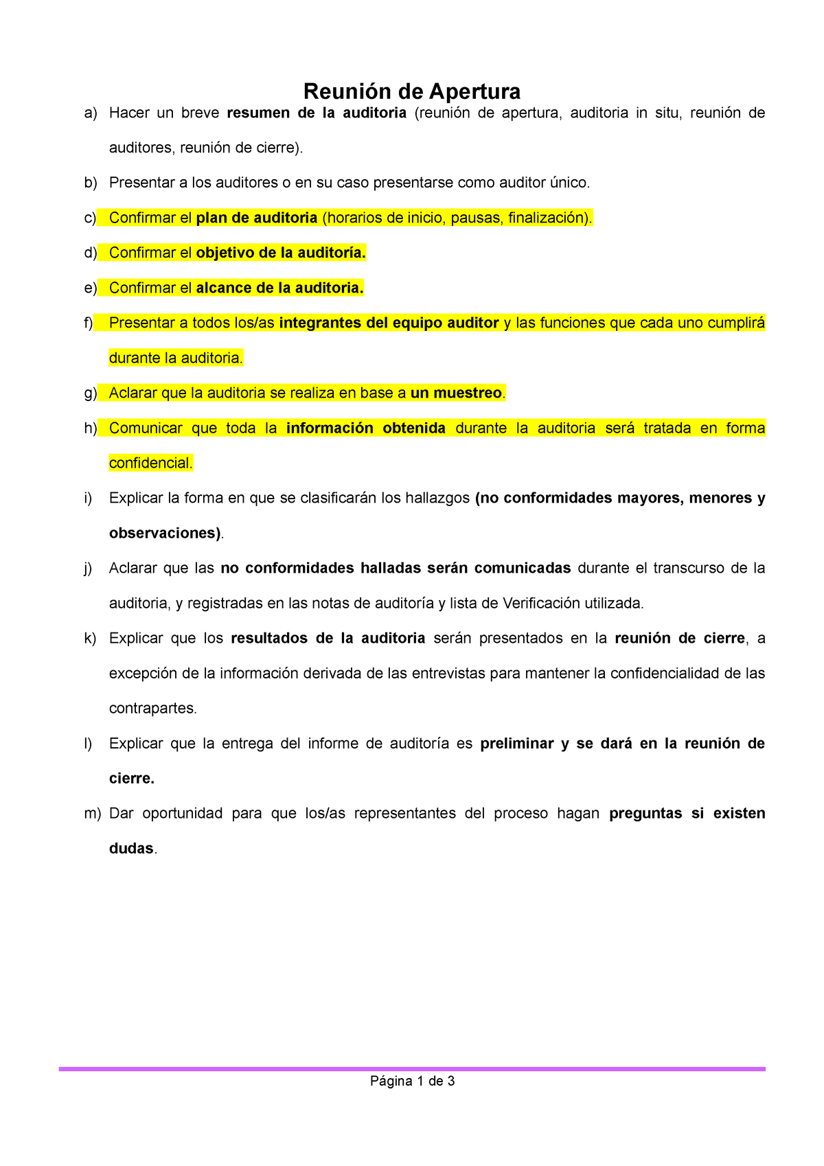 Protocolo Reunión Apertura Cierre Auditoría 2 Reunión De Apertura A