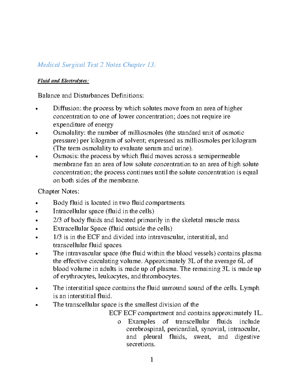 Medical Surgical Test 2 Notes Medical Surgical Test 2 Notes Chapter