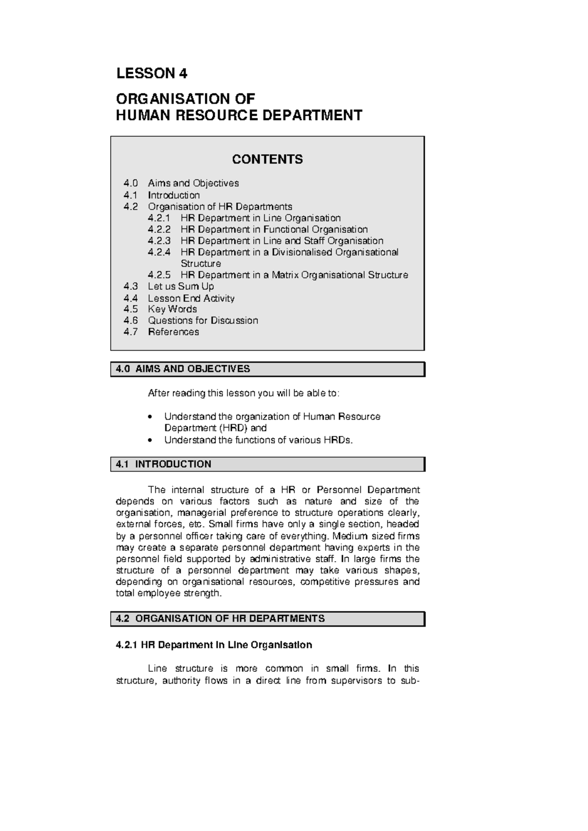 Clesson 4 organisation of hr department LESSON 4 ORGANISATION OF