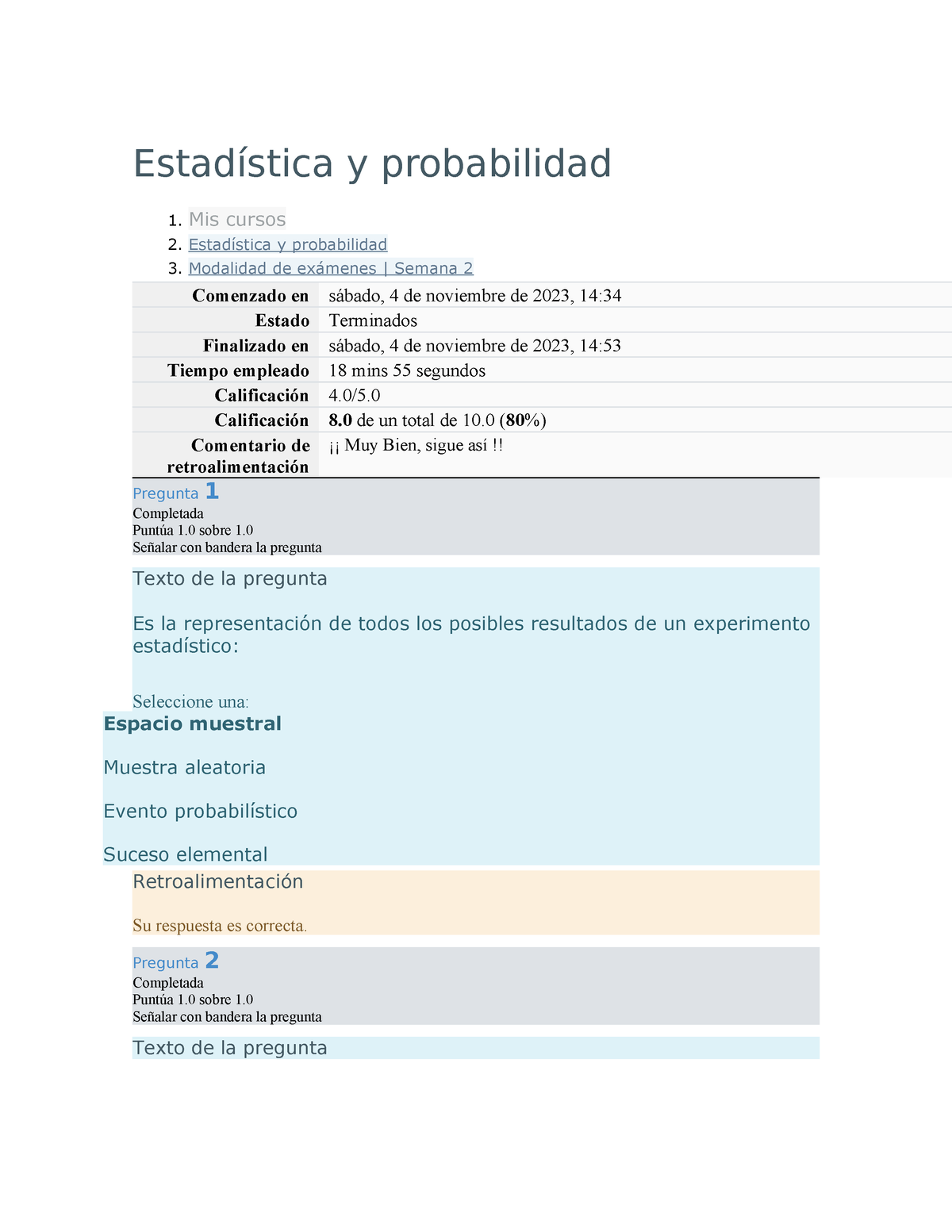 Estadística Y Probabilidad Examen Semana 2 Cal 8 - Estadística Y ...