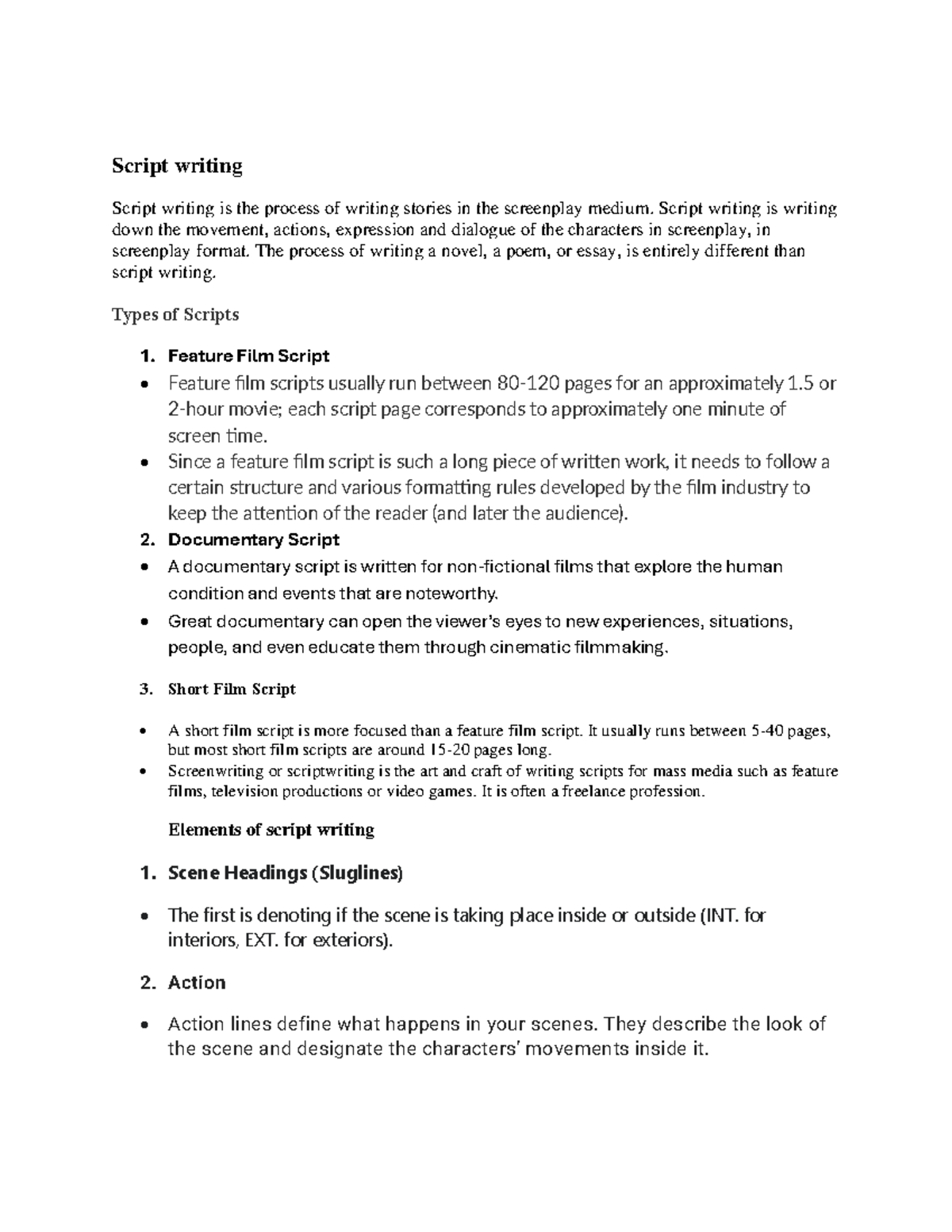 Tvp unit 2(screenplay &storyboard) - Script writing Script writing is ...