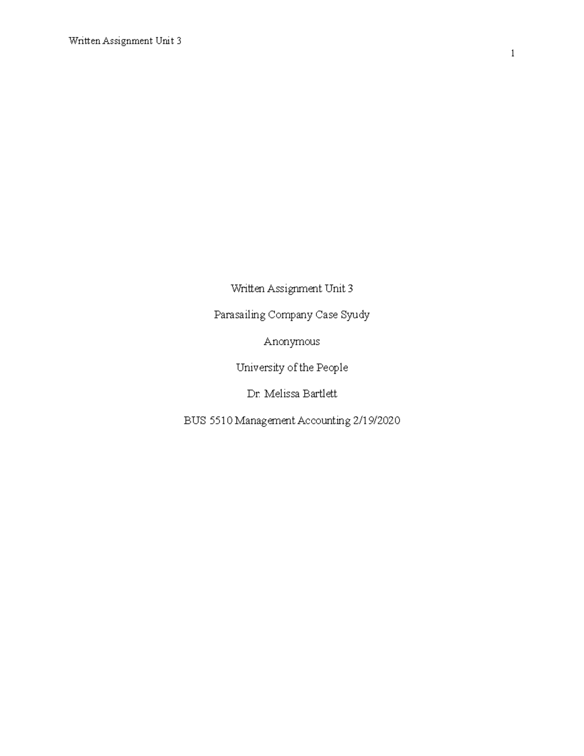 Management Accounting WA Unit 3 Parasailing Case Study - Approach 1 ...