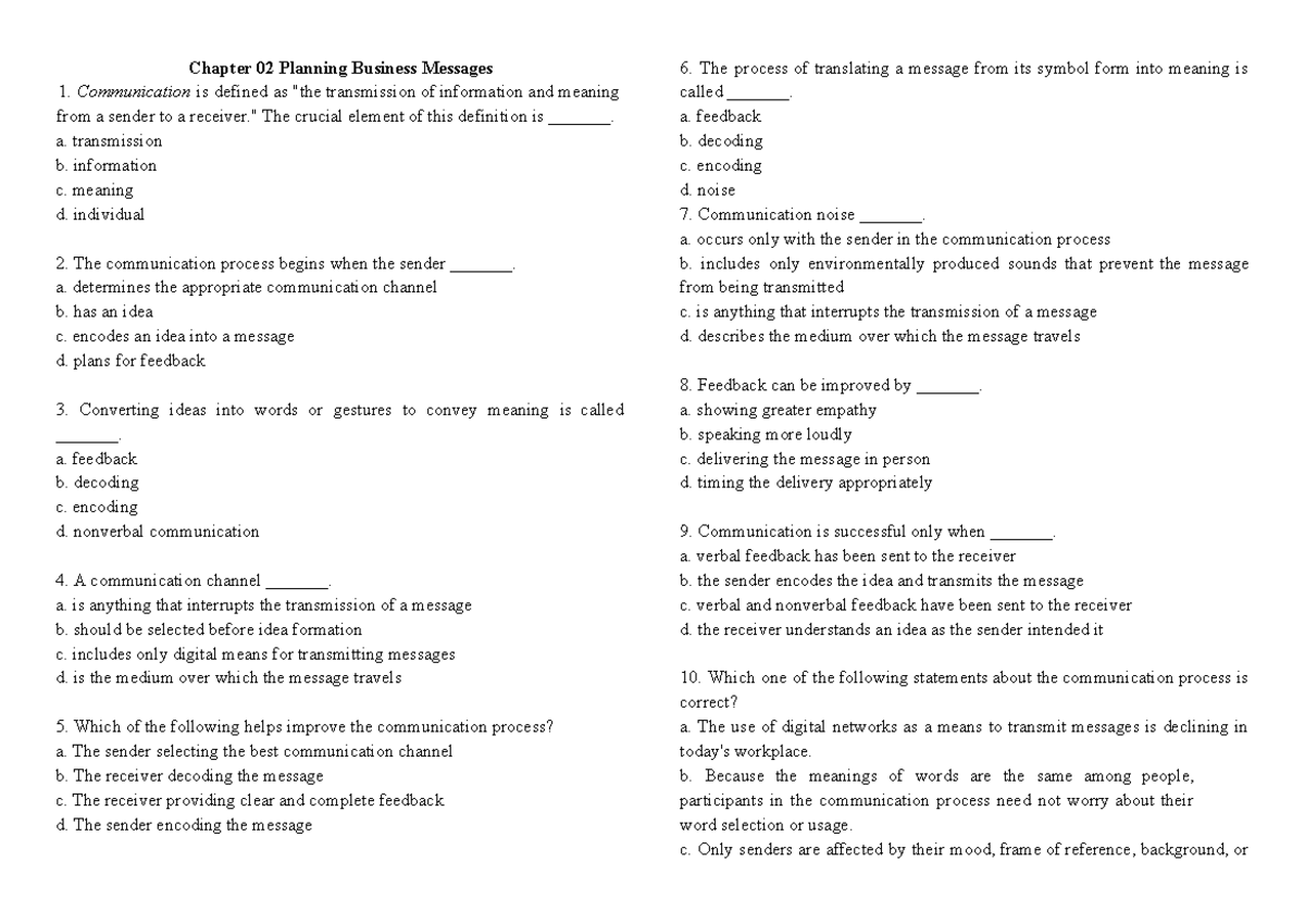 Chapter 2 Planning Business Messages Chapter 02 Planning Business Messages Communication is