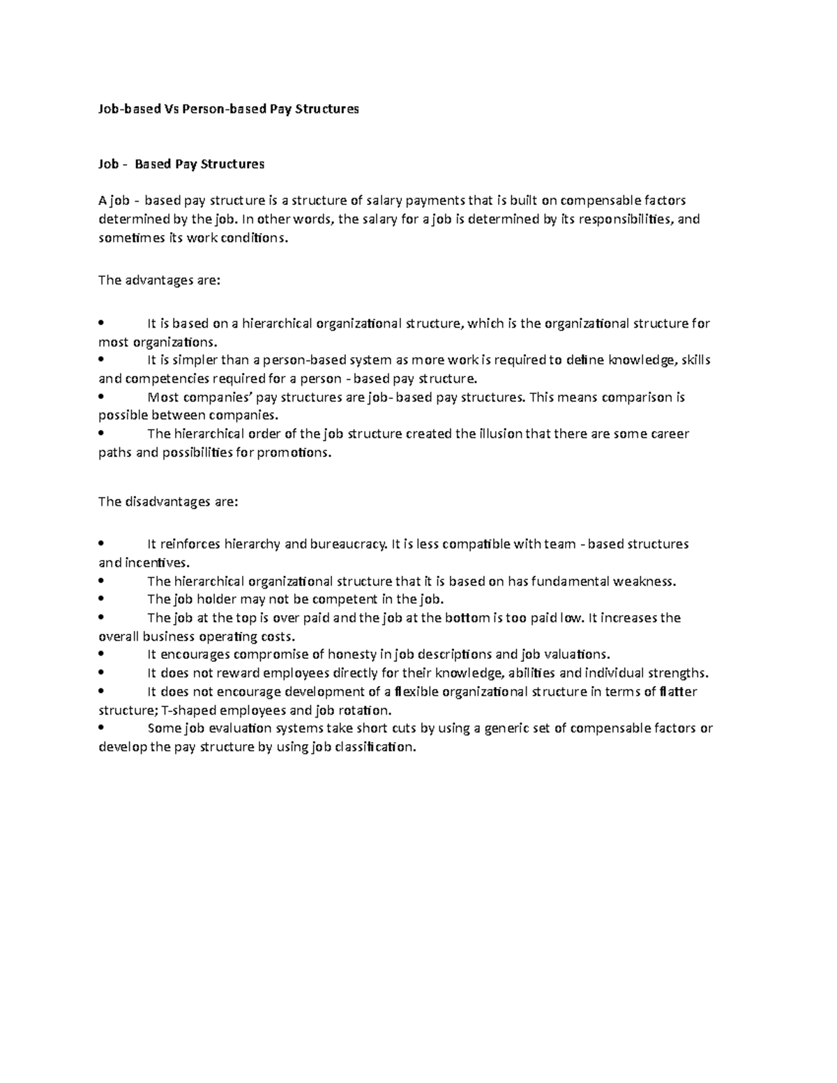 BSBA C E Job based vs Person based Pay structures - Job-based Vs Person 