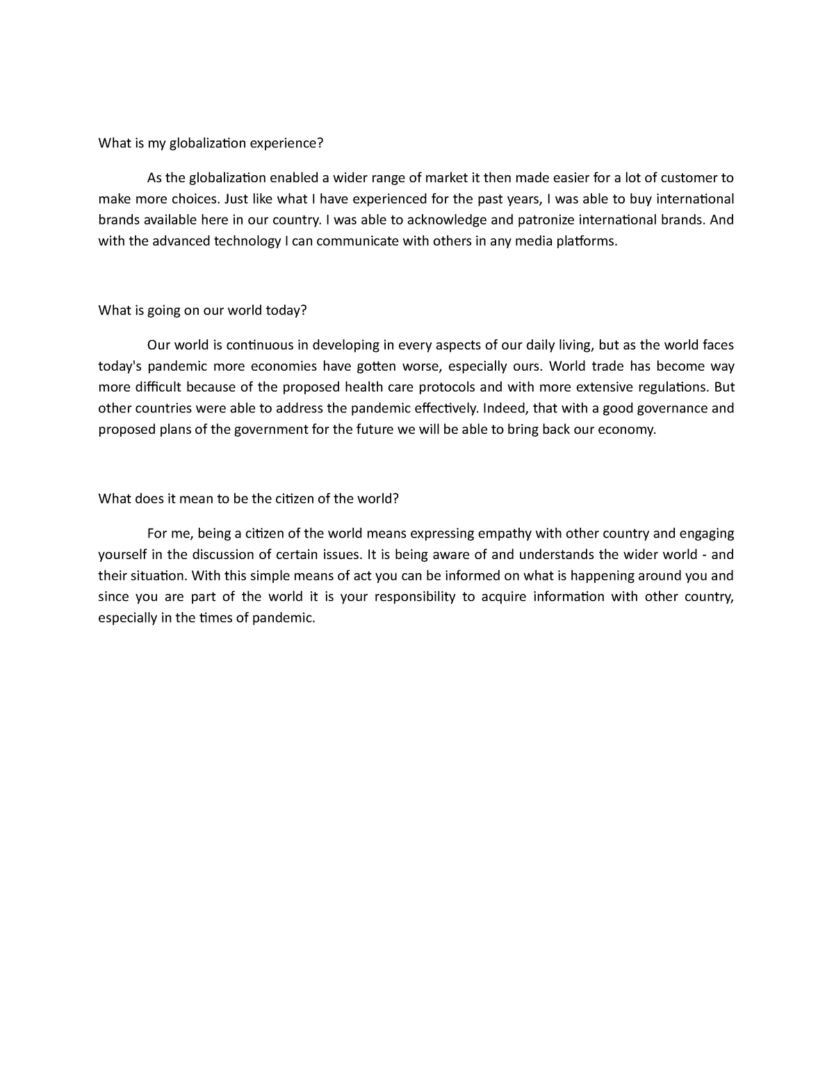 what is globalization as a student essay
