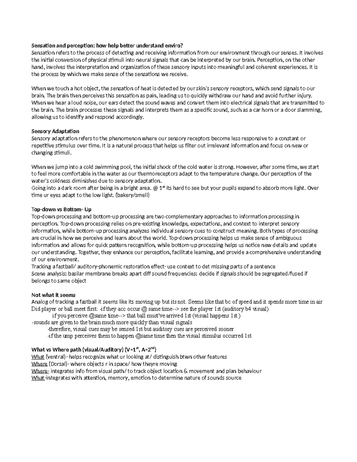 Psych 2115 long answer cheat sheet - Sensation and perception: how help ...