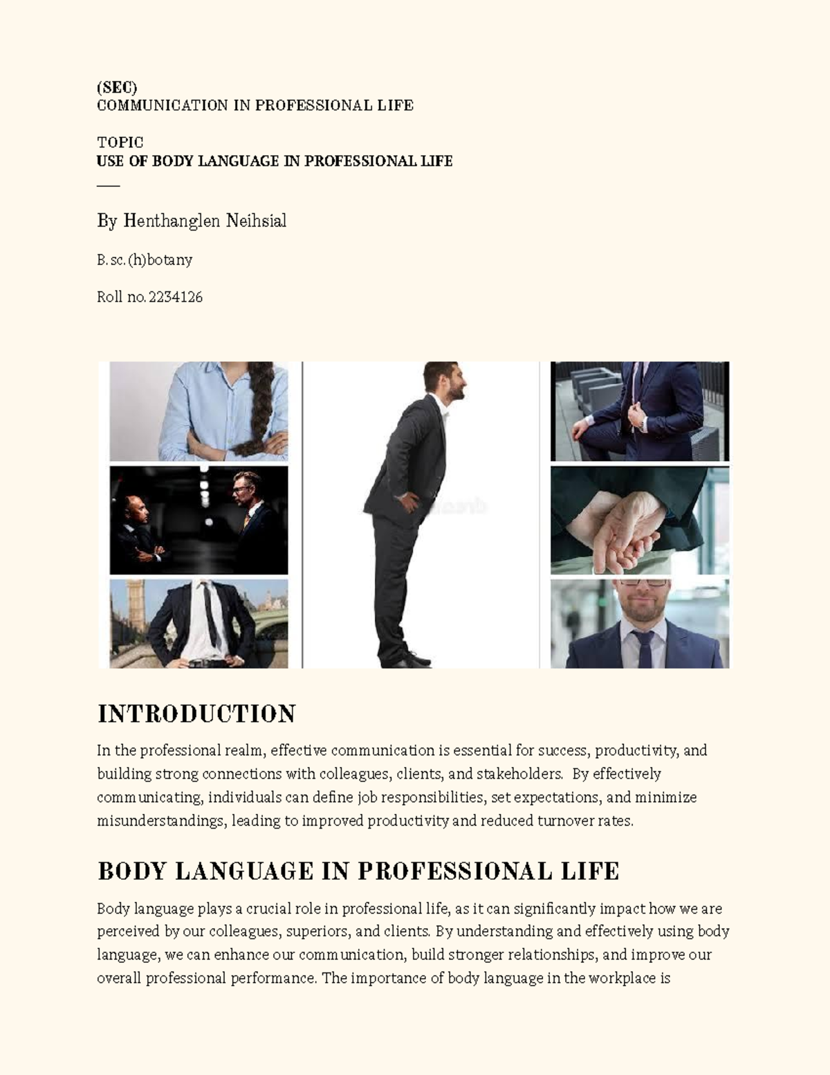 Body language in professional communication - (SEC) COMMUNICATION IN ...