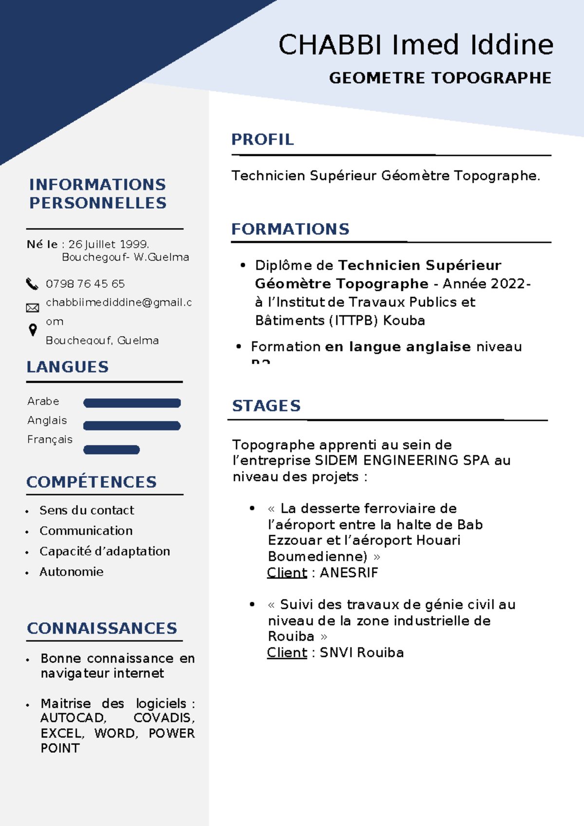 CV C - asdf - GEOMETRE TOPOGRAPHE CHABBI Imed Iddine Sens du contact ...