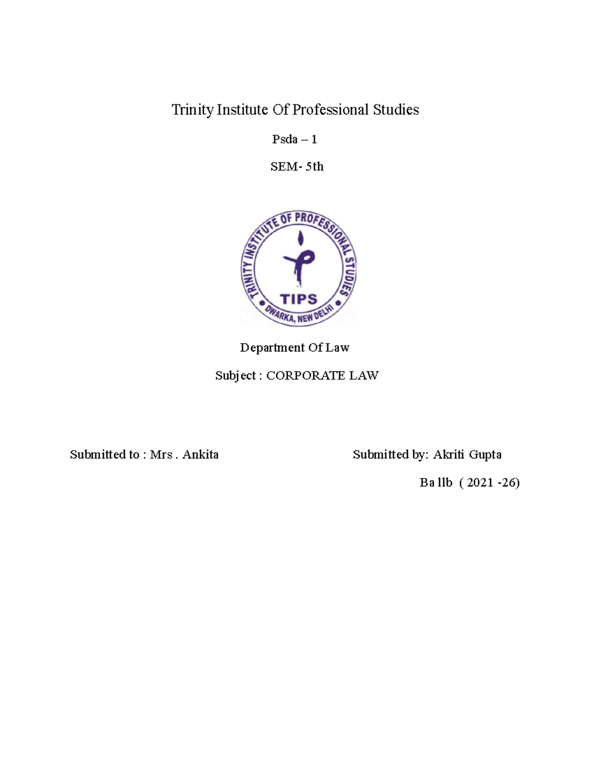 Corporate PSDA - notes and assignment - Trinity Institute Of ...