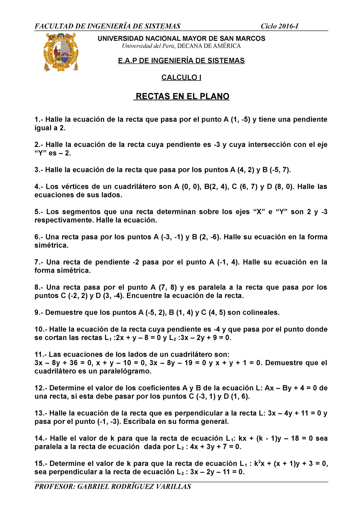 Rectas En El Plano Matematica Basica San Marcos Studocu