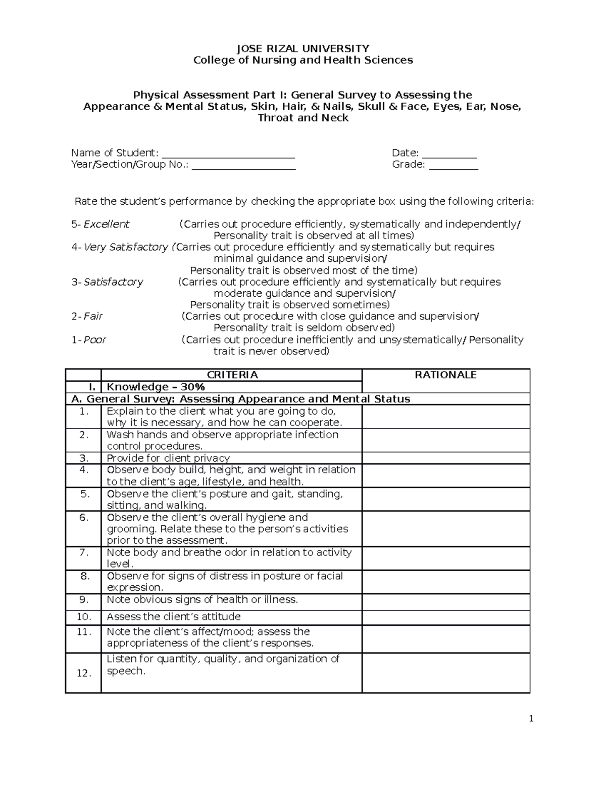 G4 Physical Assessment skull and face - BS Nursing - UCU - Studocu