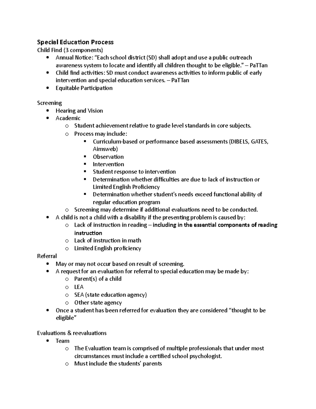 SPU Class 3 notes - Special Education Process Child Find (3 components ...