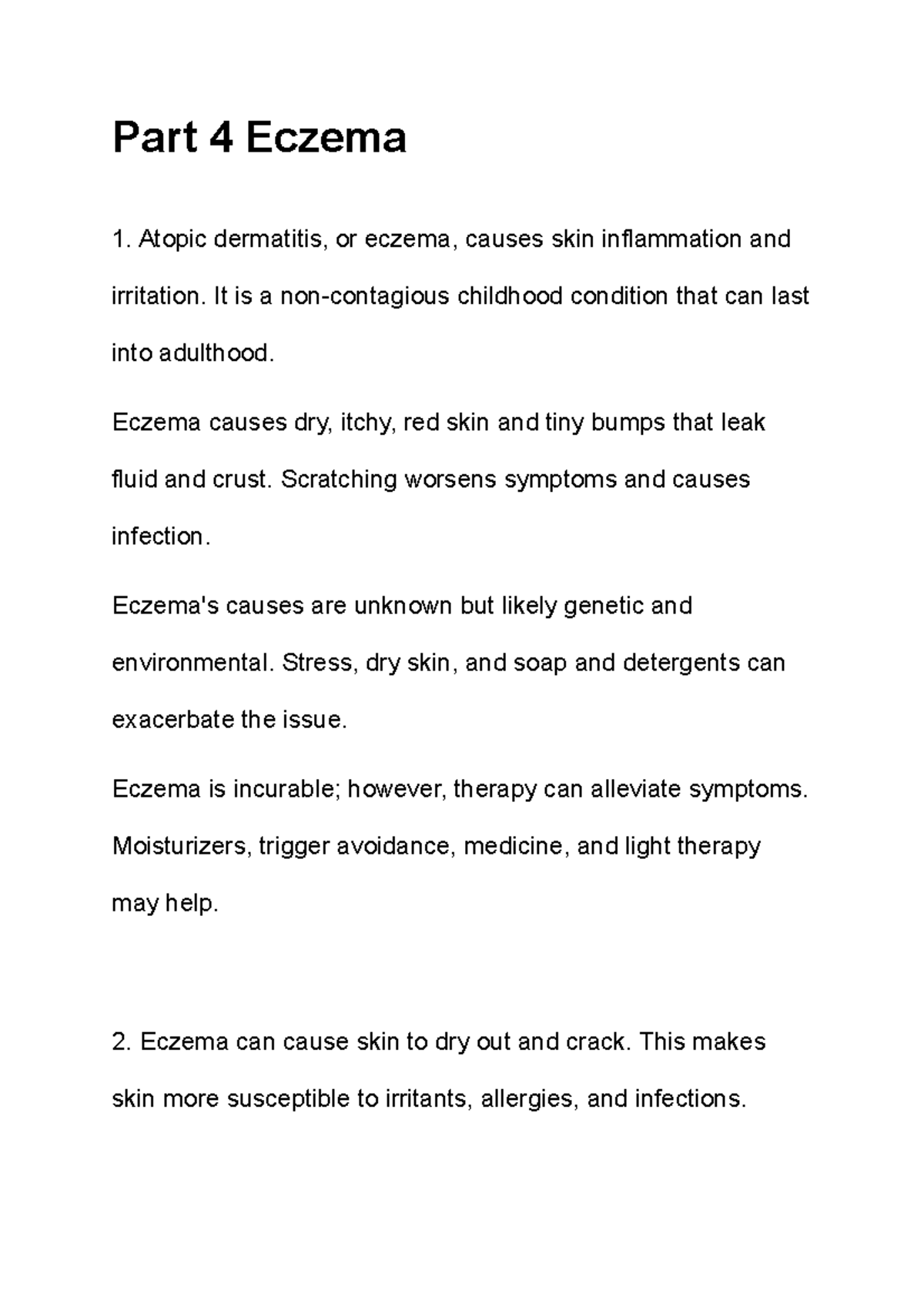 Part 4 Eczema - Notes - Part 4 Eczema Atopic dermatitis, or eczema ...