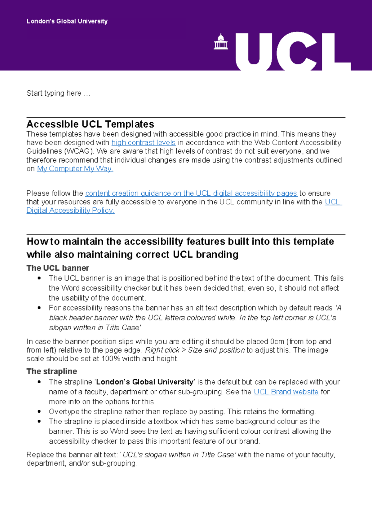 UCL A4 letterhead purple - Start typing here ... Accessible UCL ...