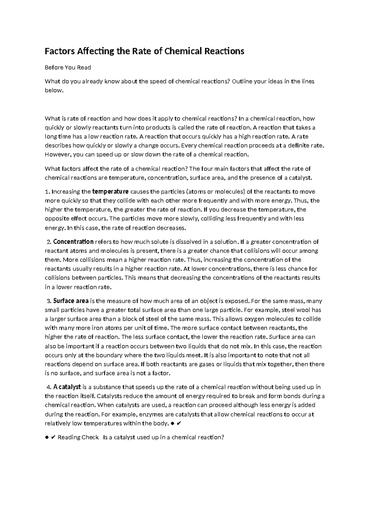 Factors Affecting the Rate of Chemical Reactions V1 - Factors Affecting ...