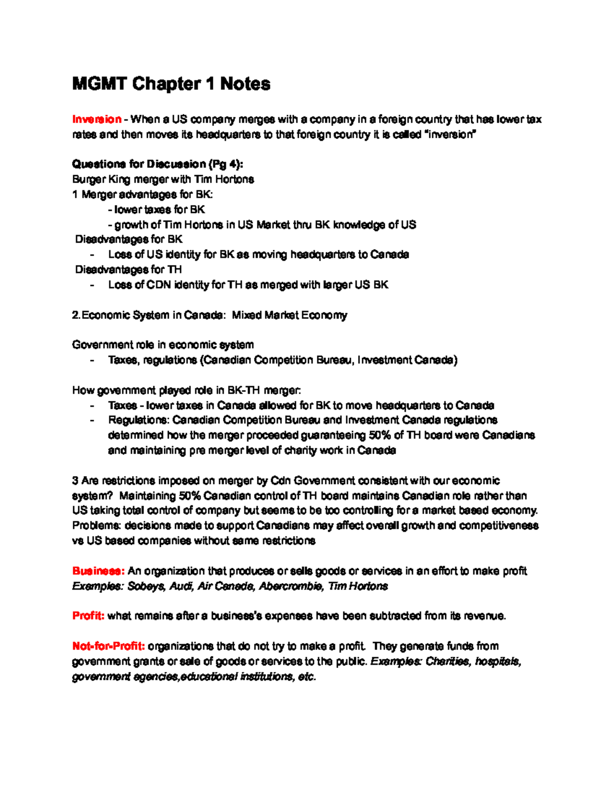 MGMT Chapter 1 Notes - 0102 456 78 9 8 9 9 - Studocu
