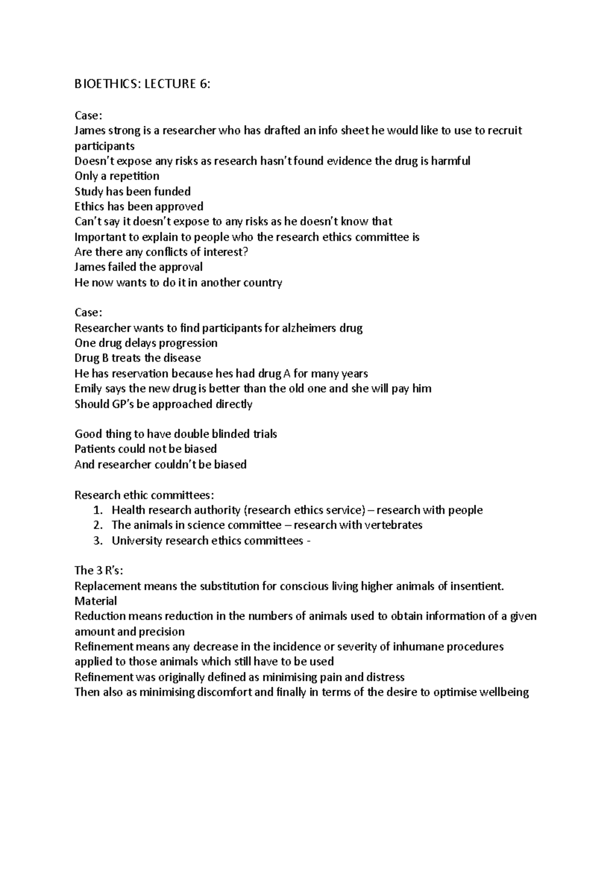 Bioethics 6 - Lecture notes 6 - BIOETHICS: LECTURE 6: Case: James ...