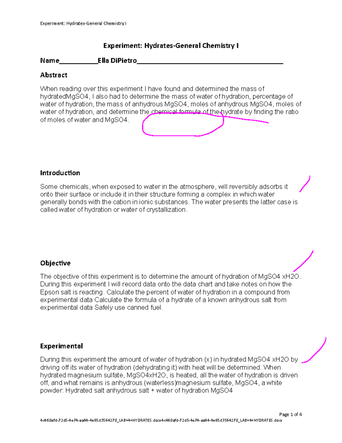 LAB+4+ Hydrates - Experiment: Hydrates-General Chemistry I Name ...