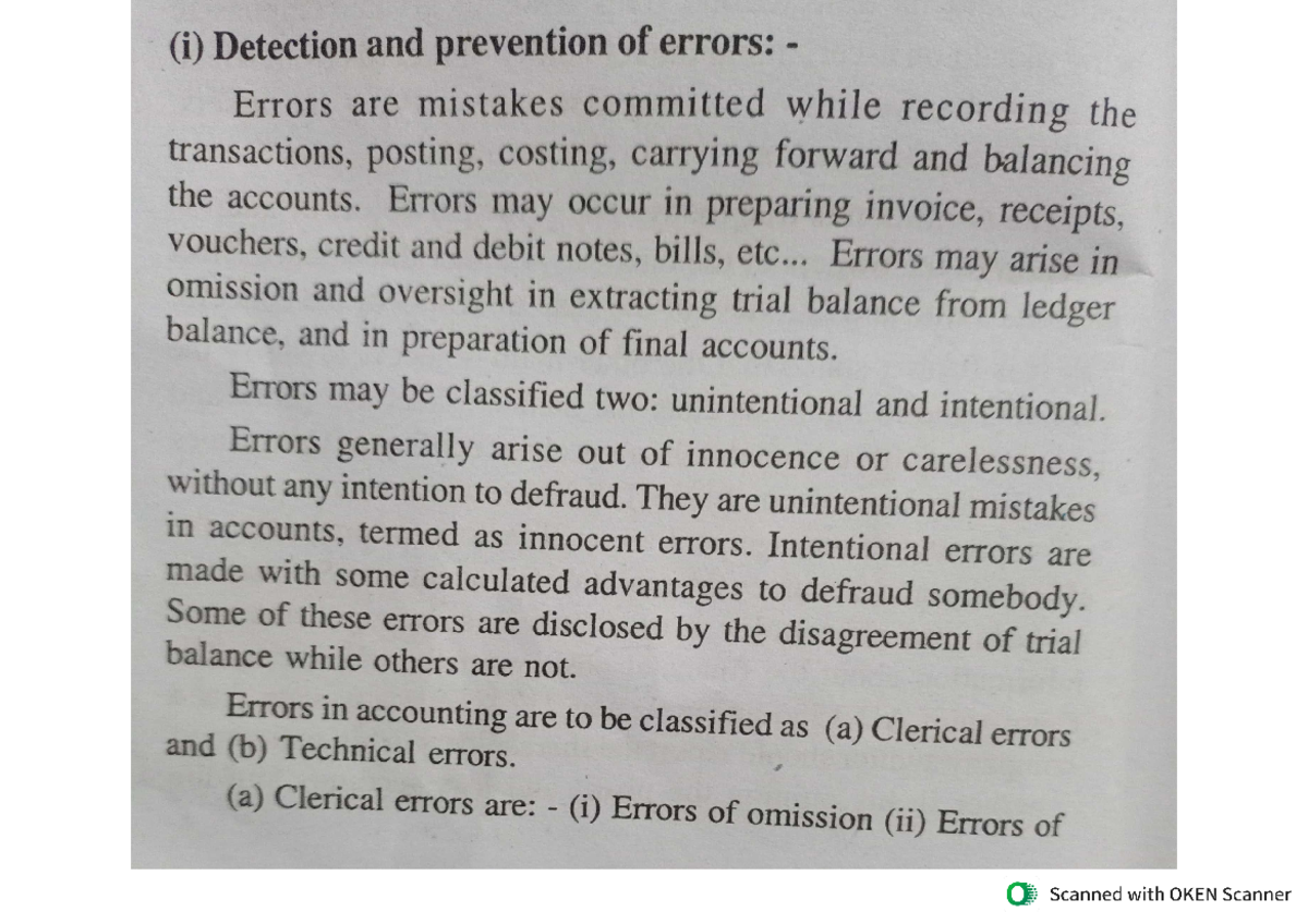 Detection and prevention of errors - B.COM - Studocu