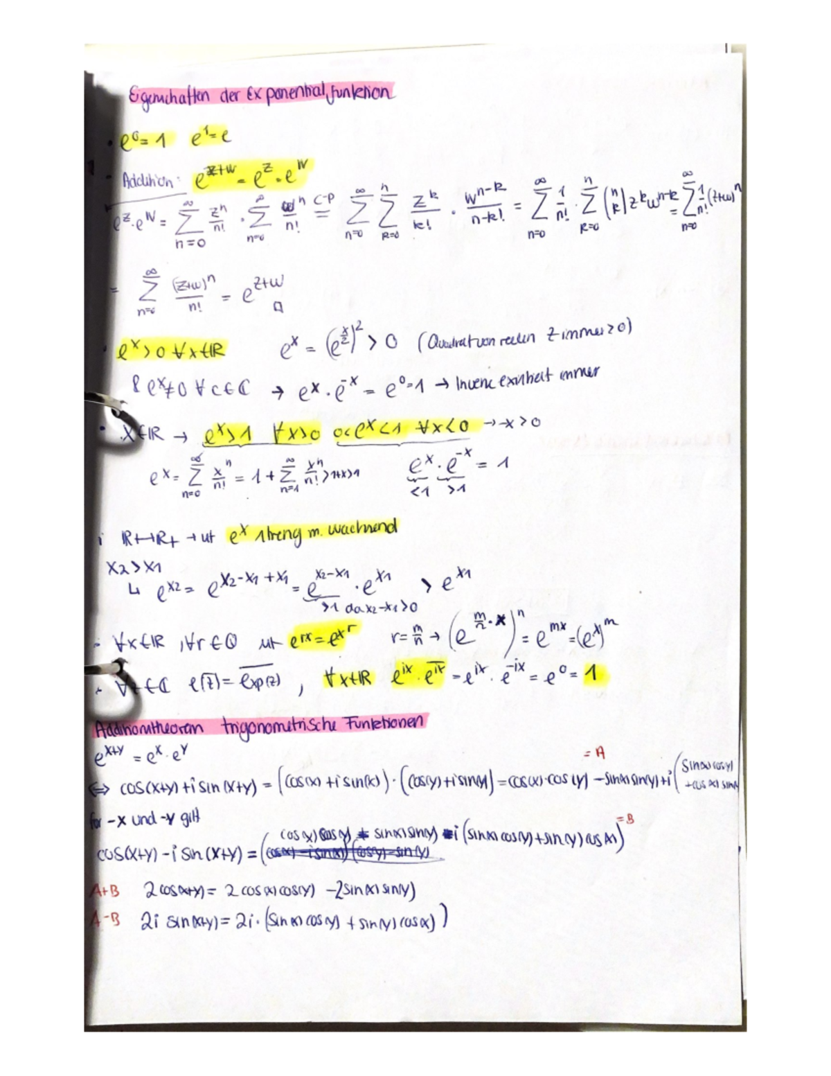 Beweise Exponential und trigonometrische Funktionen Analysis I Studocu