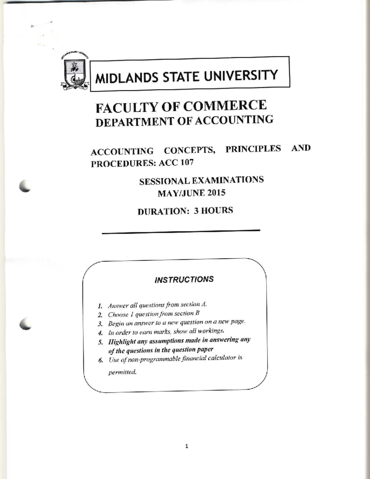 ACC107 MAY 2015 - Basic accounts - accounting for business 1b - Studocu