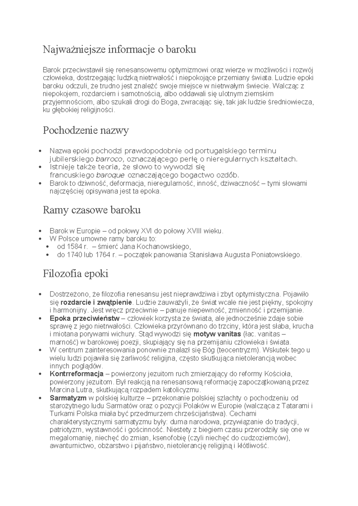 Najważniejsze informacje o baroku - Najważniejsze informacje o baroku