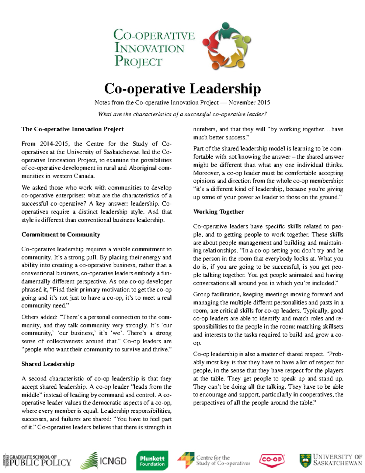 Coop-leadership - notes - Co-operative Leadership Notes from the Co ...