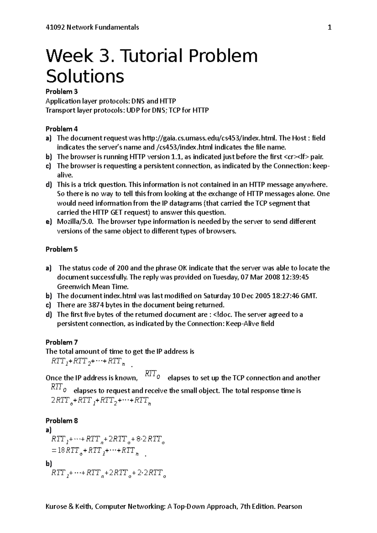 Week3-Tutorial Problem Solution - 41092 Network Fundamentals 1 Week 3 ...