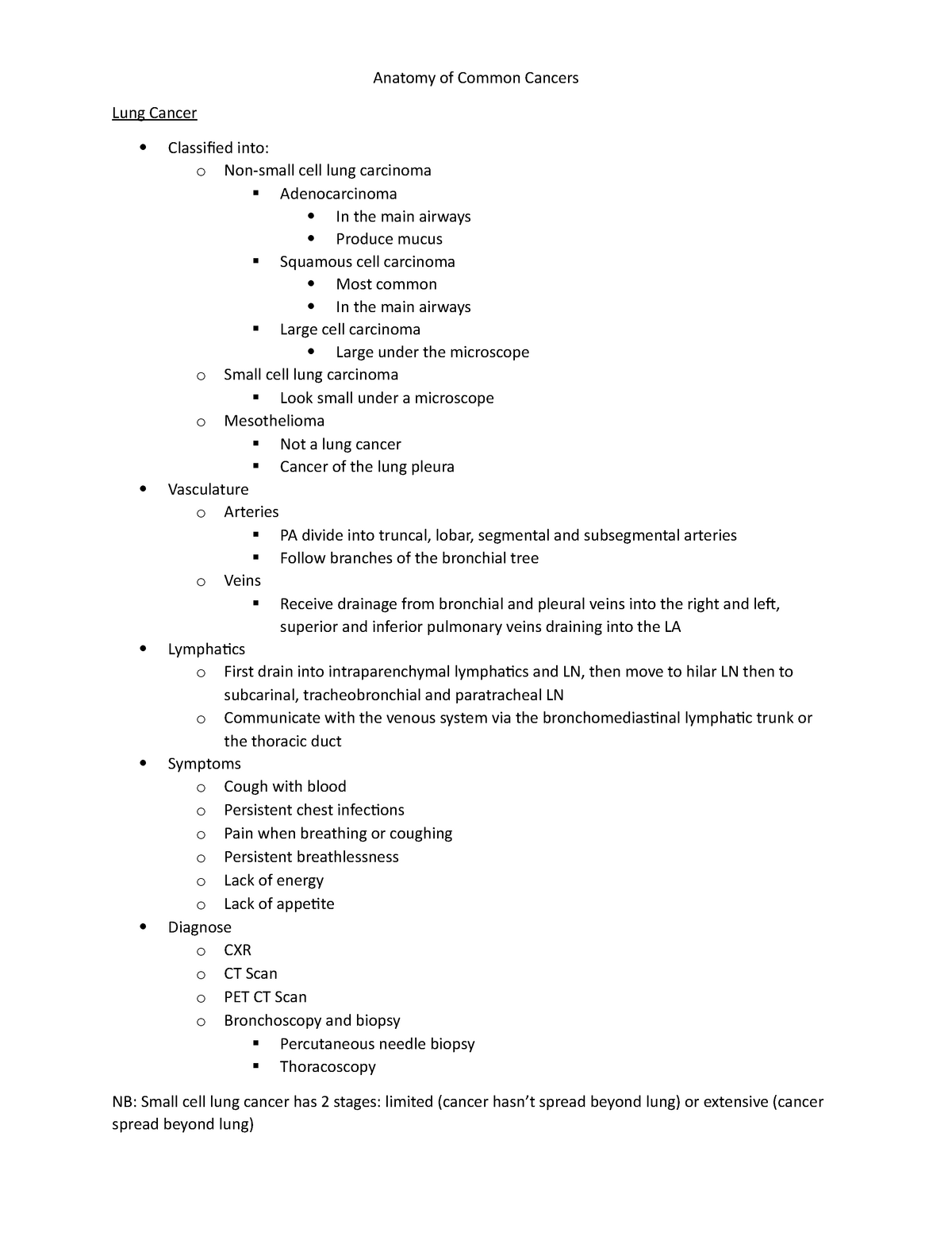 CAN Anatomy notes - Anatomy of Common Cancers Lung Cancer Classified ...