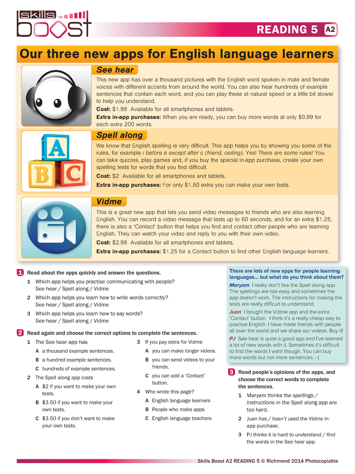 TAREA DE INGLES DE TERCER PARCIAL, READING - Skills Boost A2 READING 5 ...