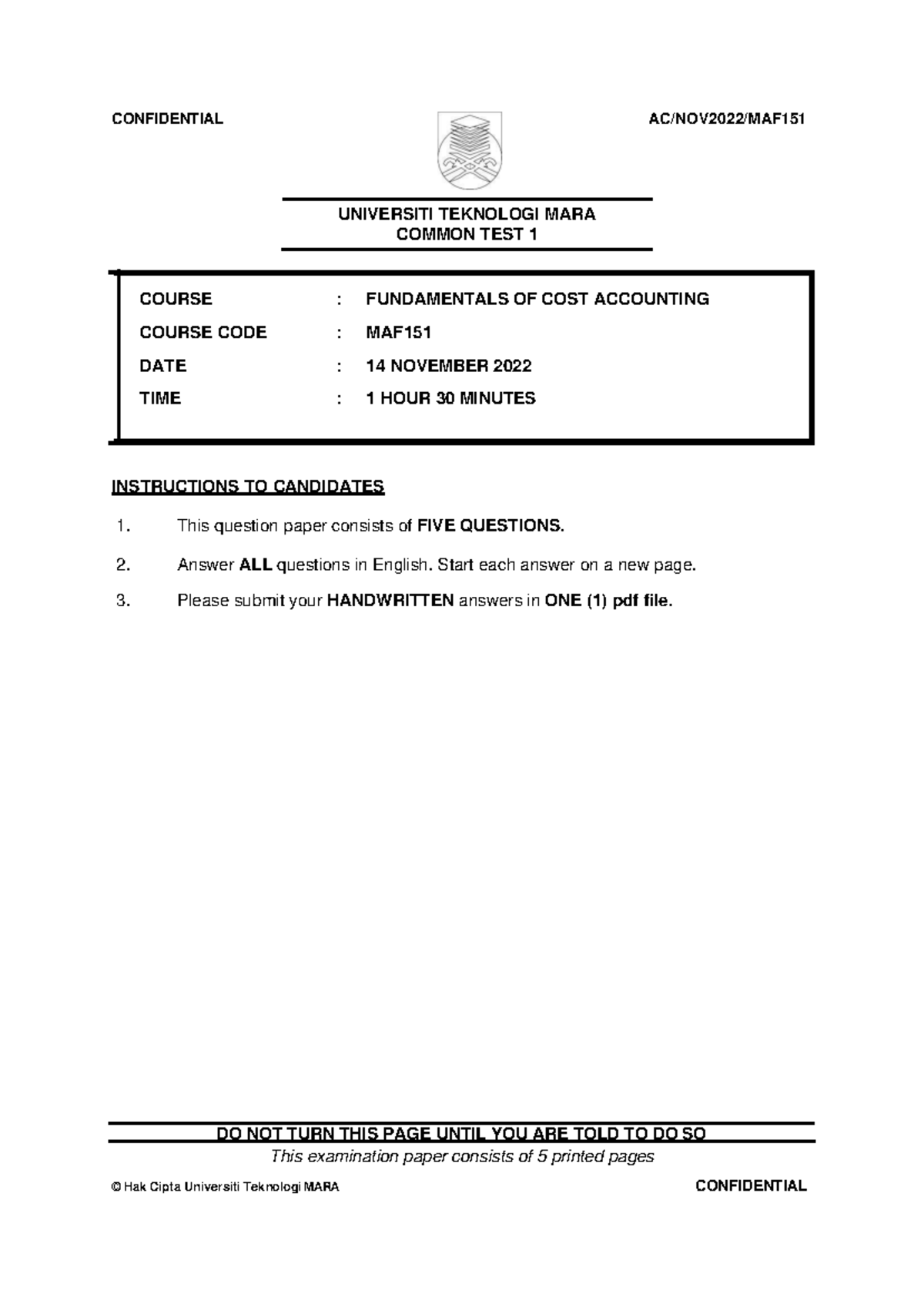 Maf151 Common Test Q Nov2022 Universiti Teknologi Mara Common Test 1 Course Fundamentals Of Maf151 Common Test Q Nov2022 Universiti Teknologi Mara Common Test 1 Course Fundamentals Of