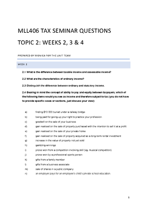 Taxation Law Notes - MLL406: Taxation Law Exam Notes TABLE OF CONTENTS ...