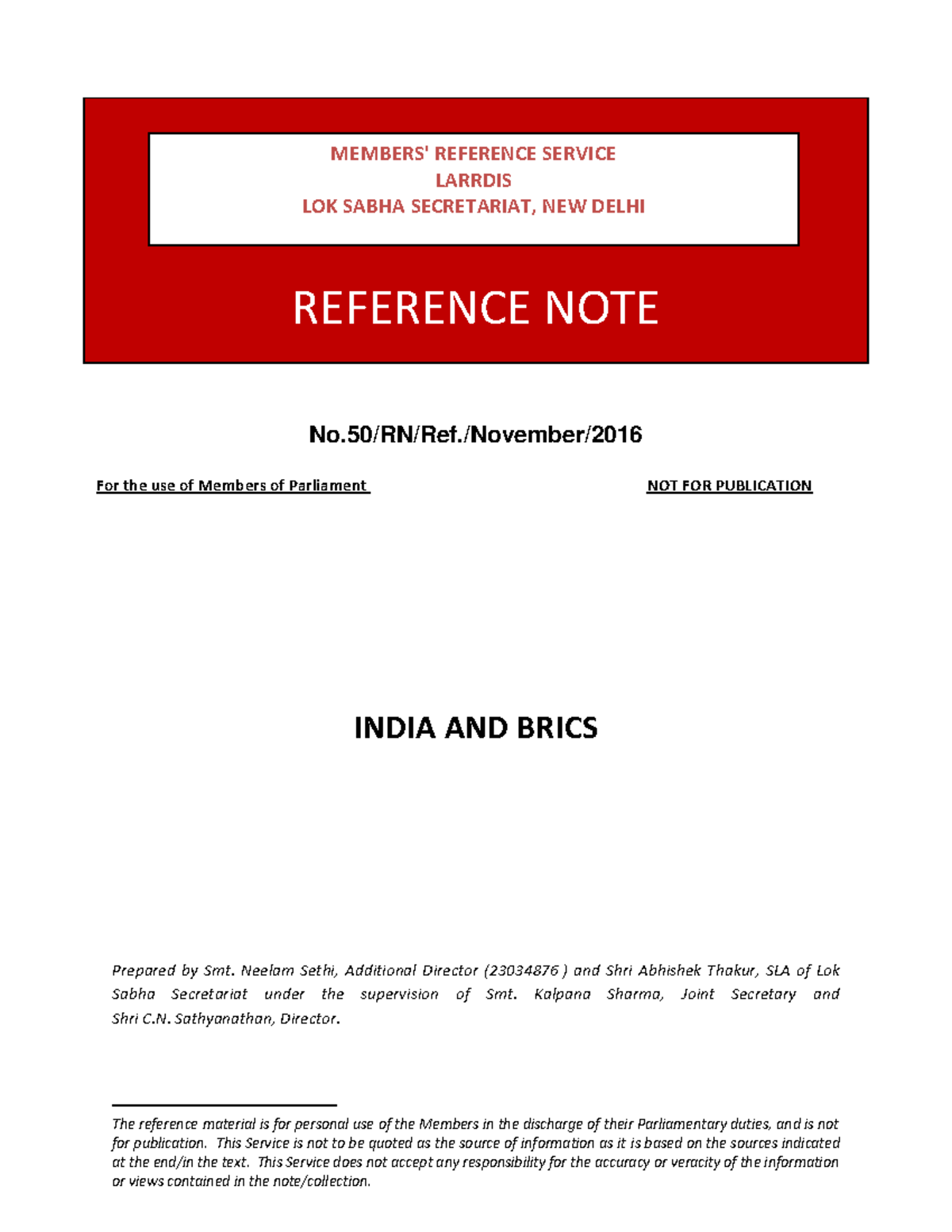 India Brics, foreign policy - REFERENCE NOTE No/RN/Ref./November/ For ...