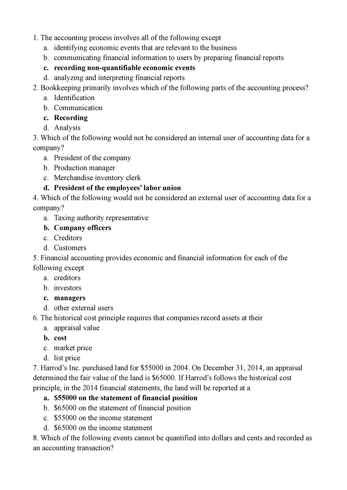 Review Midterm - Multiple Choice Questions Solution - The Accounting ...