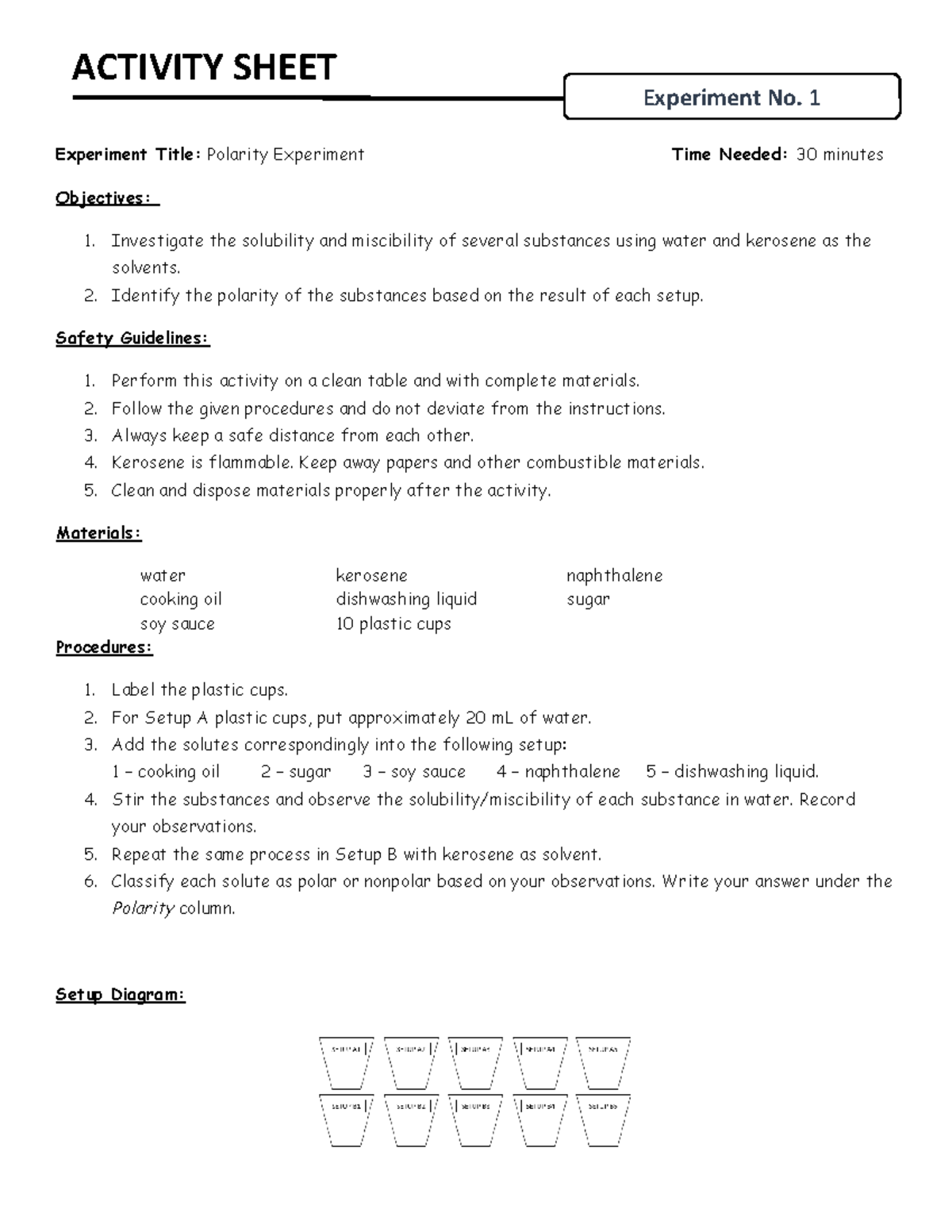 experiment activity sheet