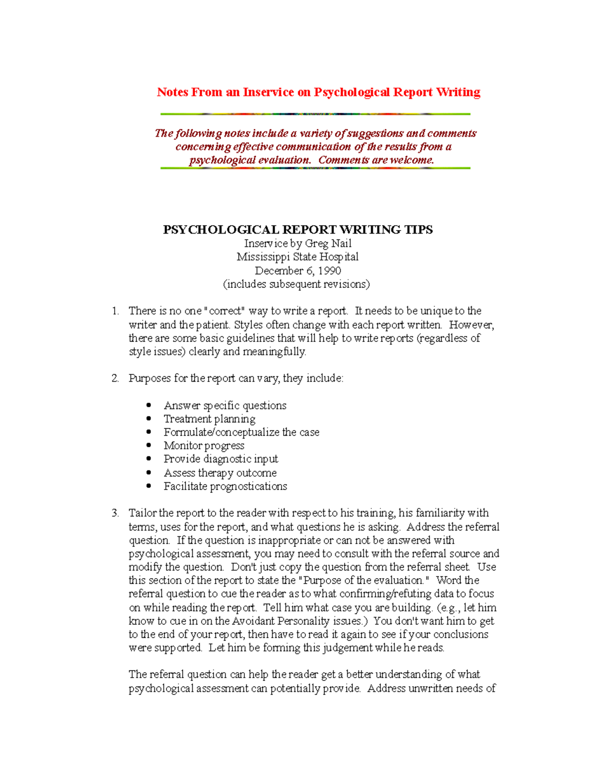 Psychological Assessment Report Template Classles Democracy