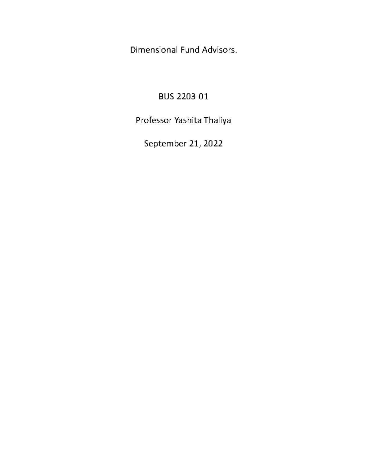 BUS 2203 Unit 3 Written Assignment - Submission - Dimensional Fund ...