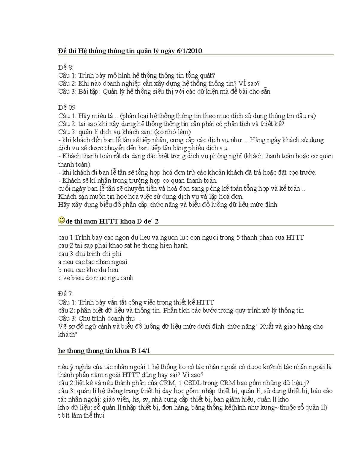 Bo de thi mon he thong thong tin quan ly Đề thi Hệ thống thông tin