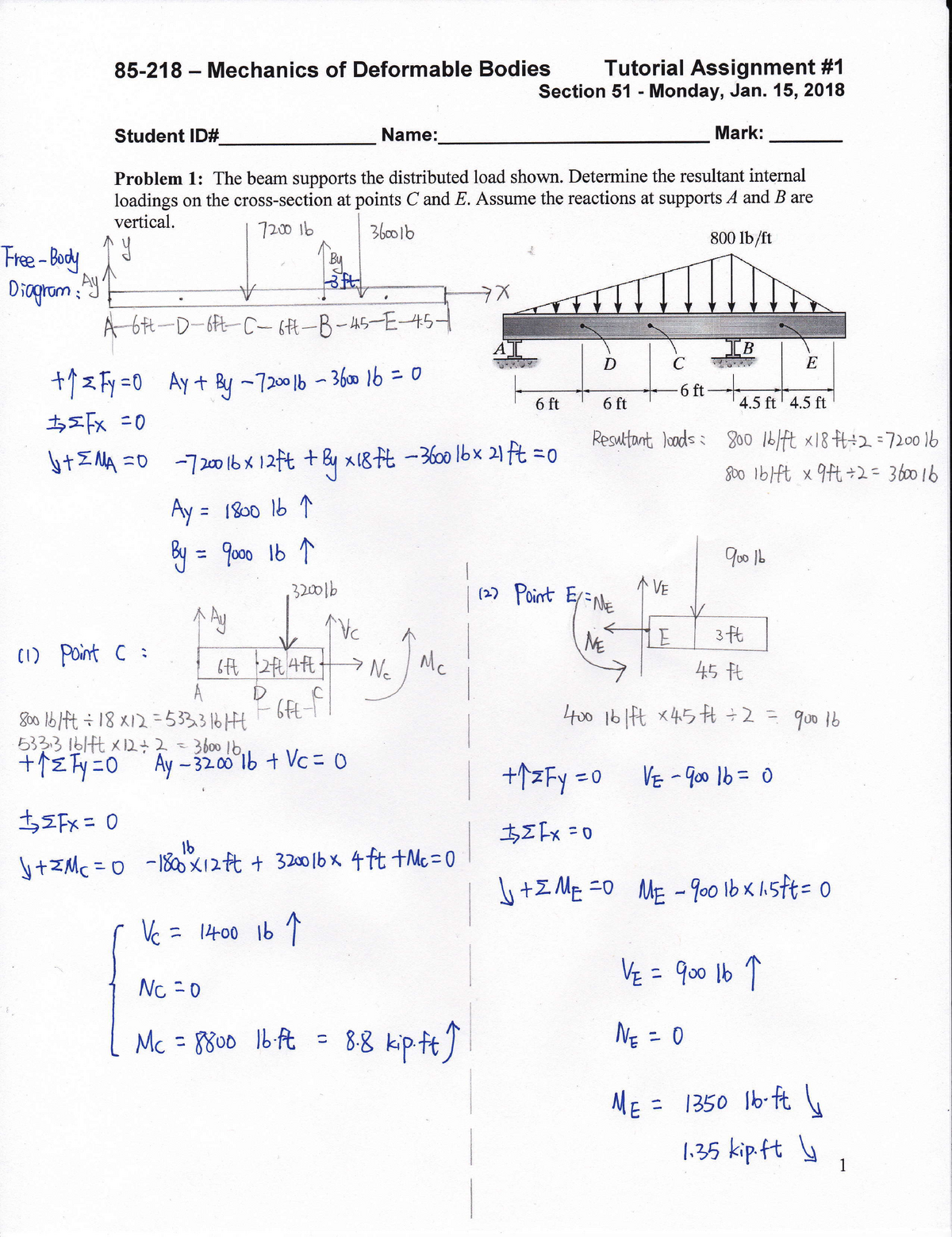 85 218 TA1 51 Solutions - 85-218 Of Deformable - Mechanics Student ID ...