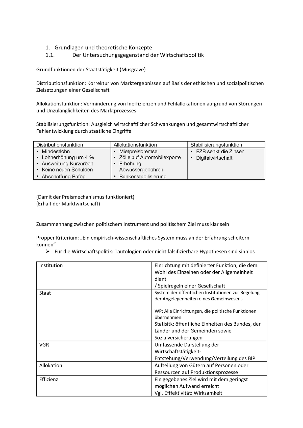 Wirtschaftspolitik - Wintersemester - 1. Grundlagen Und Theoretische ...