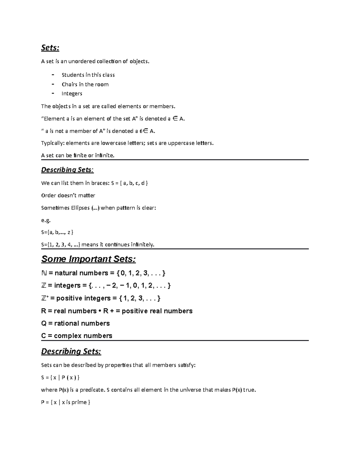 sets-notes-for-sets-sets-a-set-is-an-unordered-collection-of