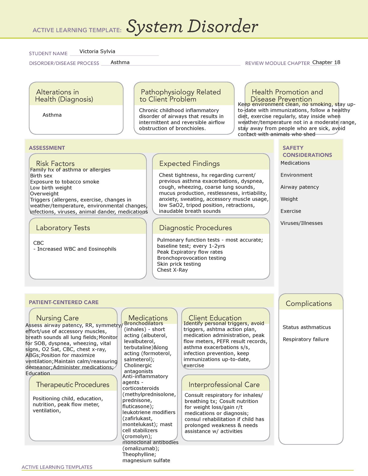 ATI System Disorder Template wk1-1 - ACTIVE LEARNING TEMPLATES System ...