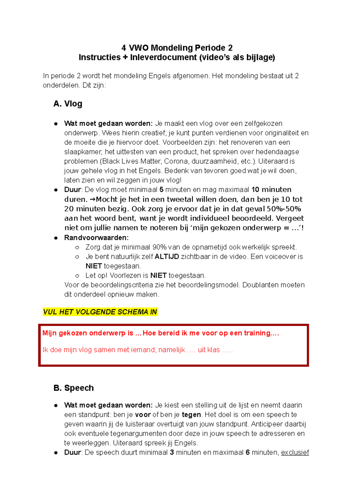 4v Mondeling Instructies Inleverdocument 22 23 4 Vwo Mondeling