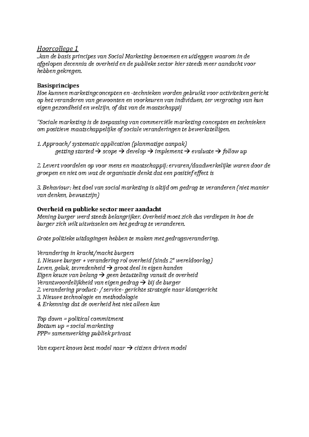 Belangrijkste Doelen Hoorcolleges Samenvatting HC 1 10