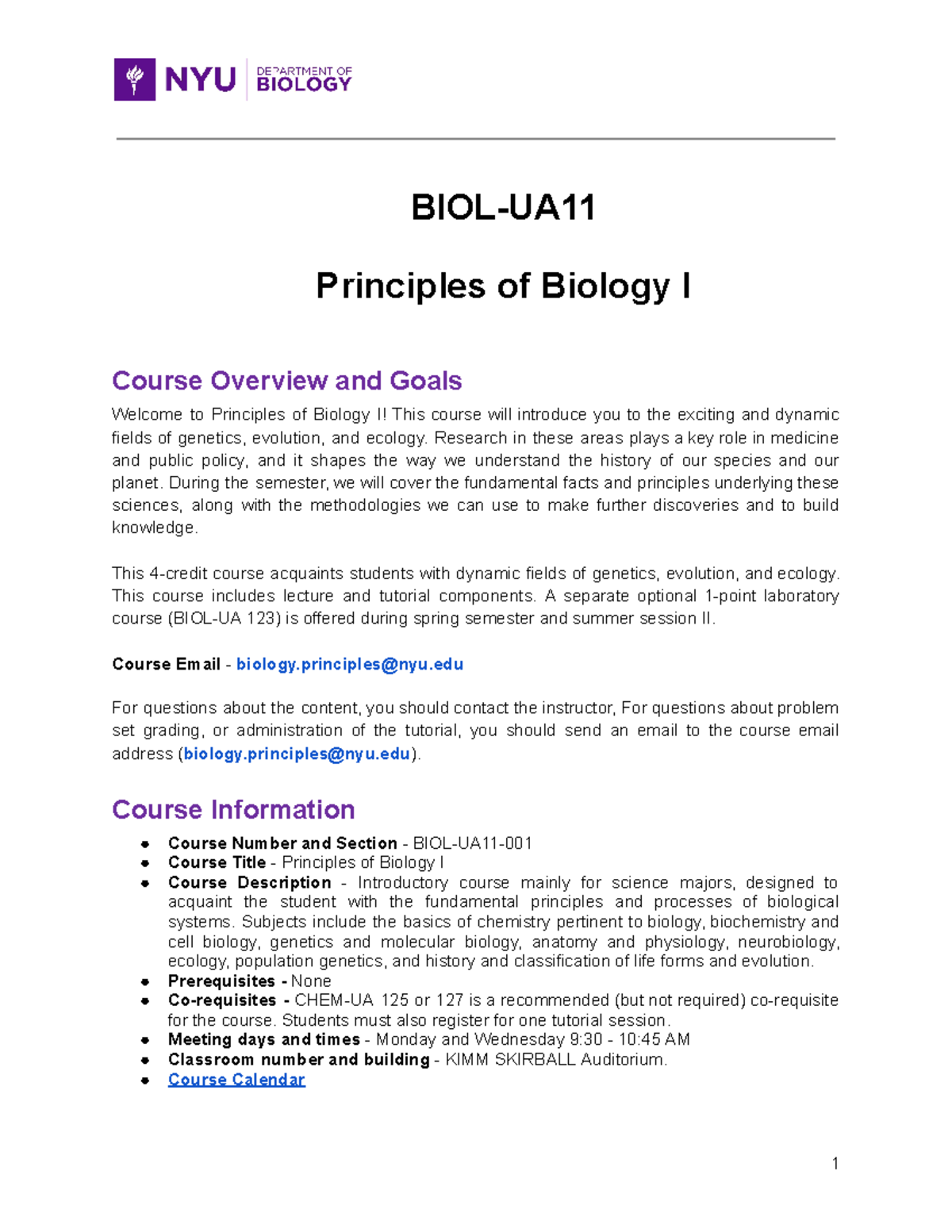 POB1-Syllabus FA2023 - Syllabus - BIOL-UA Principles Of Biology I ...